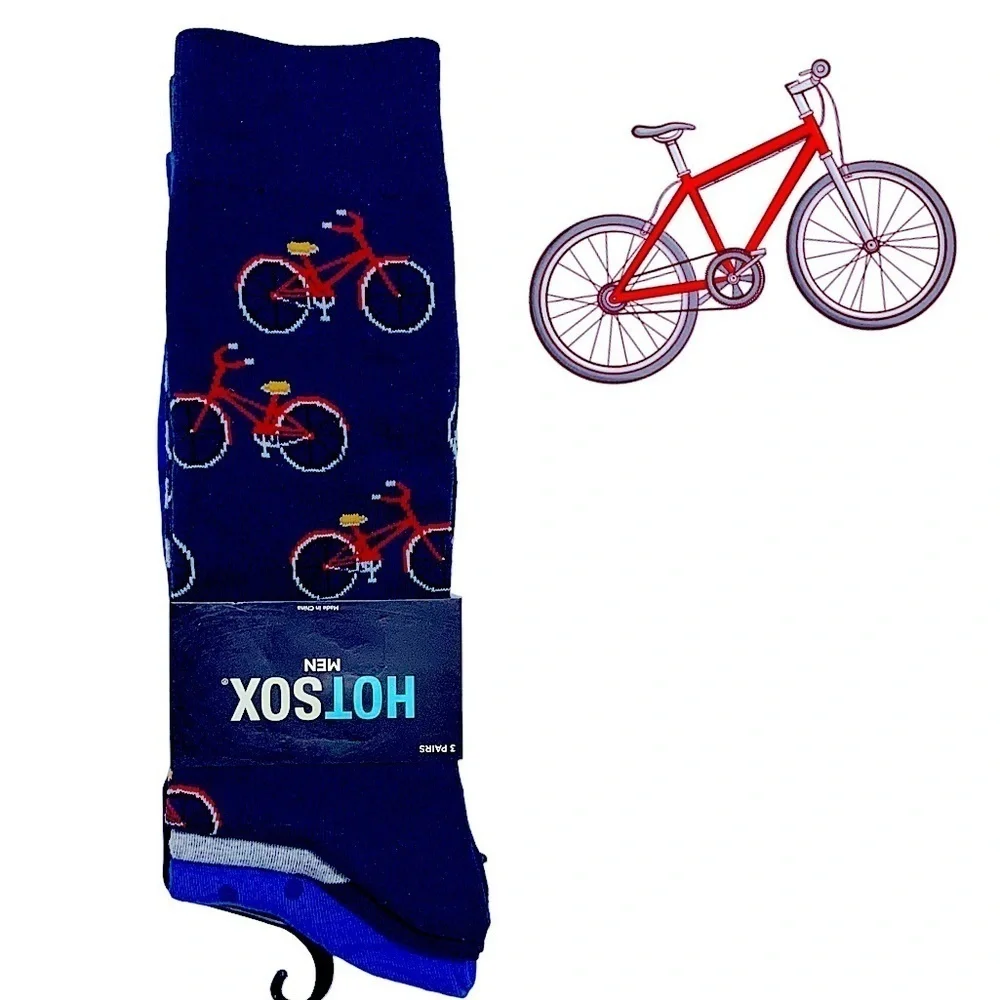 Hot Sox Bicycle Theme Novelty Dress Crew Socks 3 pack Gift Men’s Unisex Blue